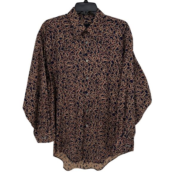 90s Y2K VTG Time Pieces Retro Geometric Abstract Print Shirt Mens M Button Down - Picture 1 of 3